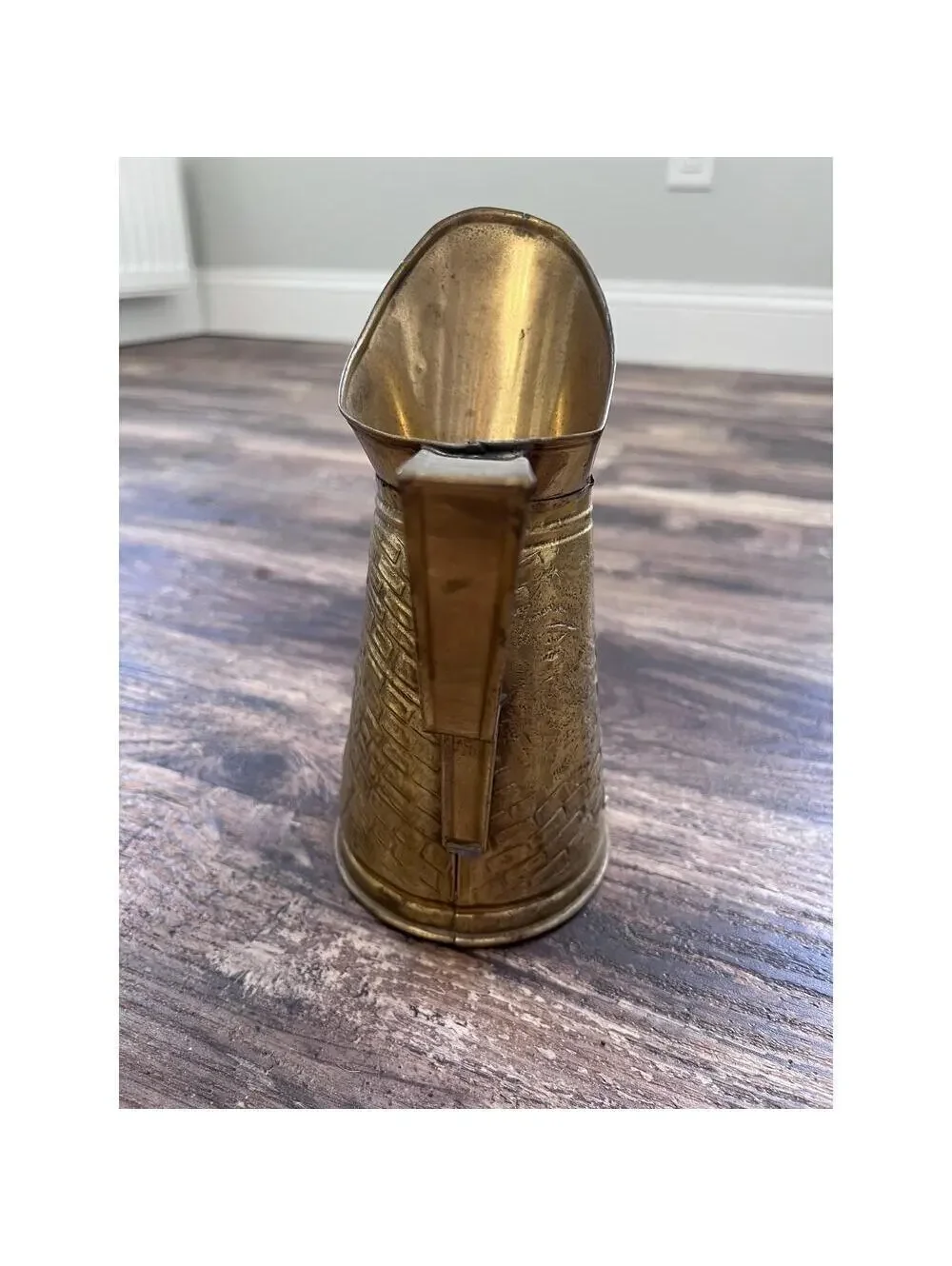 Vintage Made in England Brass-Tone Embossed Pitcher | English Pub Scene Jug